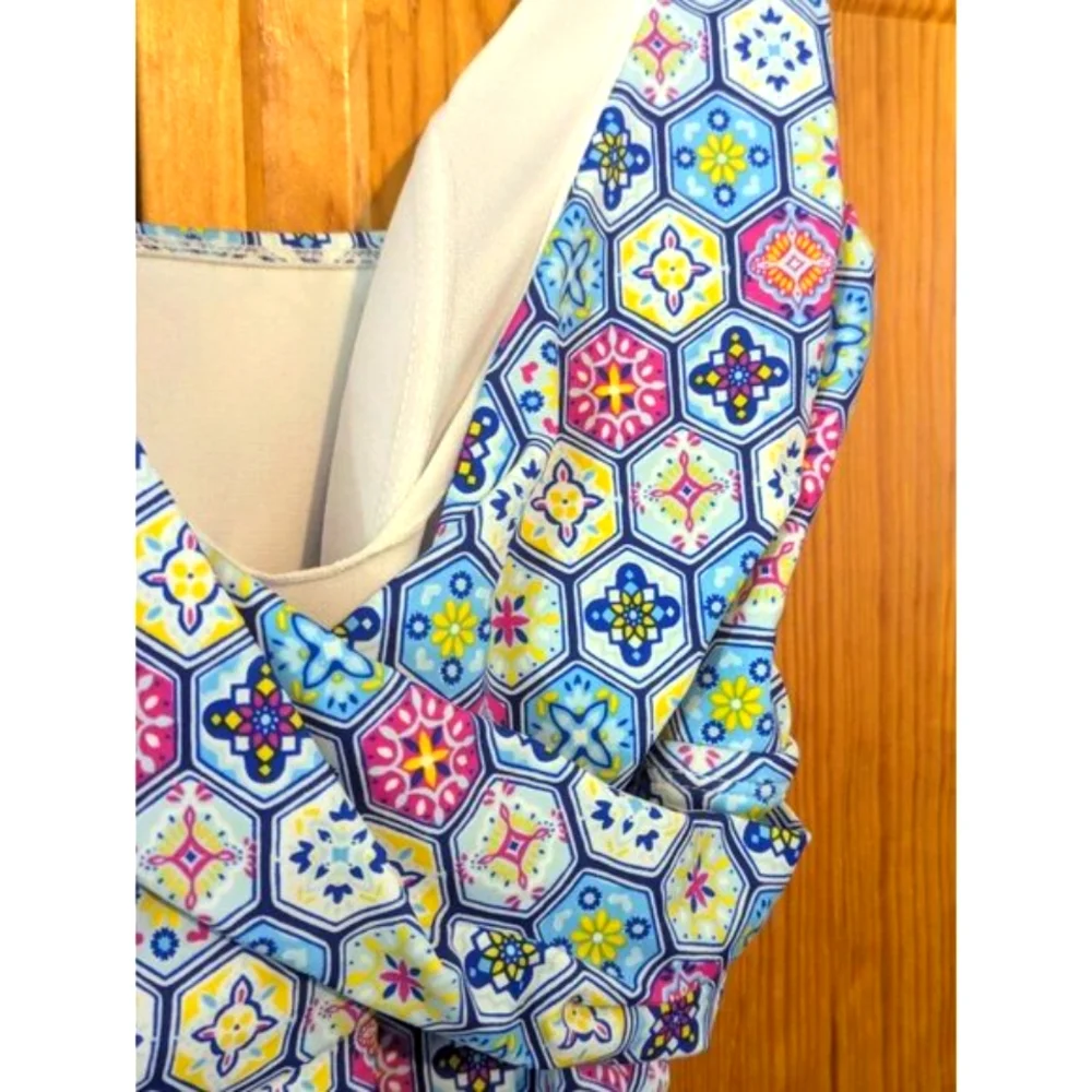 Bal Barbour Womens Swimsuit 14‎ One Piece V Neck, Blue & White Geometric - Picture 4 of 16